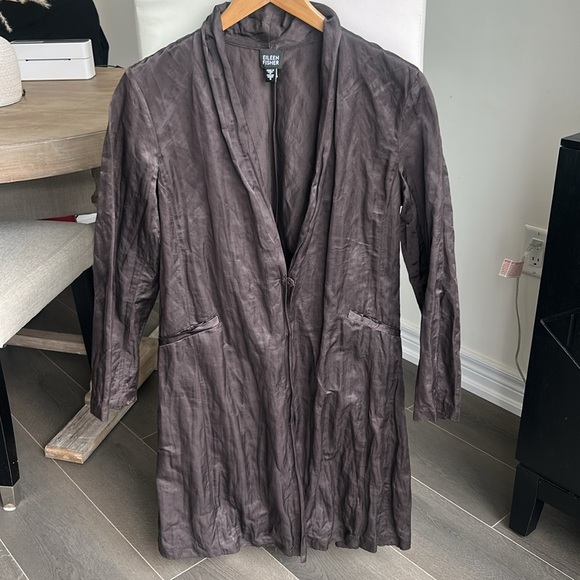 Eileen Fisher Brown Crinkle Satin Jacket 3/4 Duster Jacket women size S - Picture 7 of 13